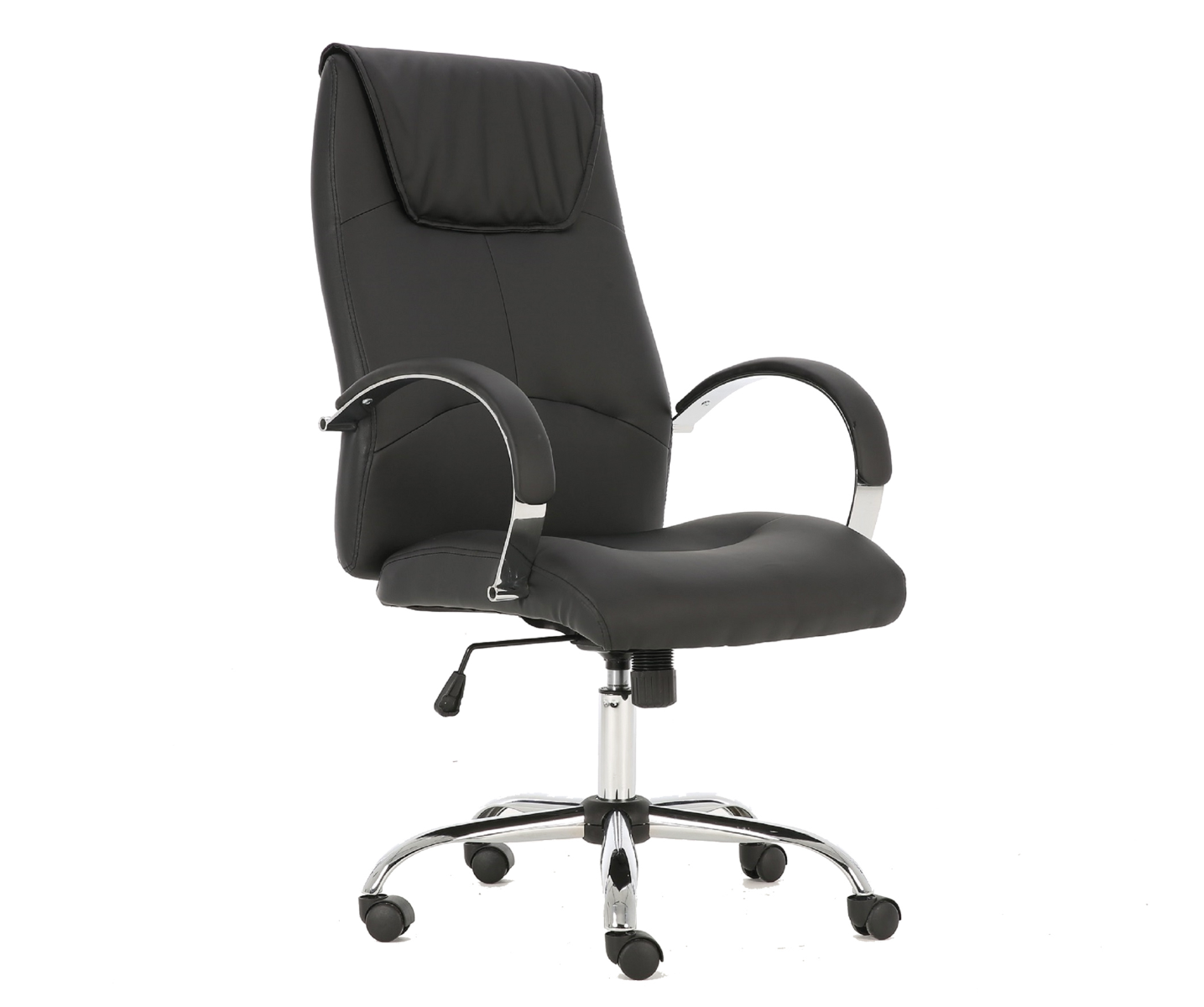 Poltrona da ufficio, nera, in ecopelle con ruote