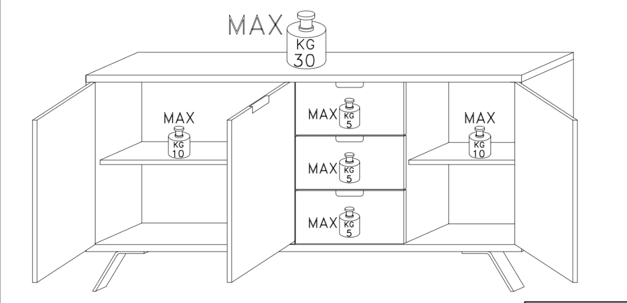 Credenza Moderna, Madia di Design, 3 ante e 3 cassetti, Legno Sherwood Oak