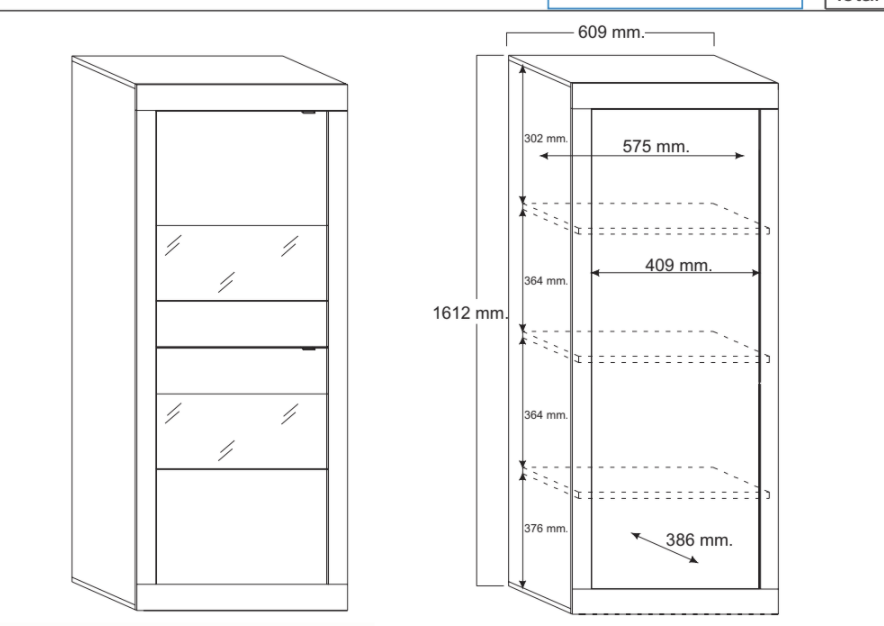 Vetrina singola moderna, Bianca laccata Lucida, 1 anta - 61x162 cm