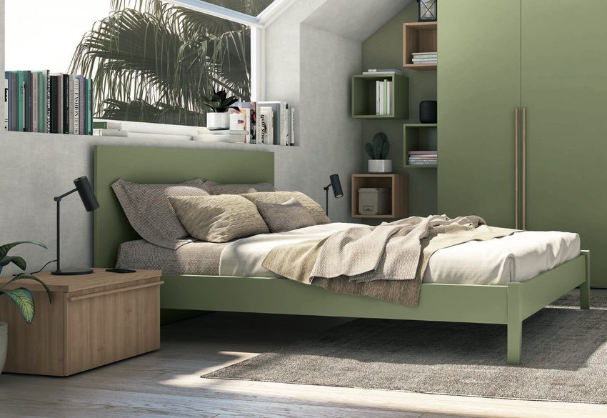 Letto matrimoniale moderno in finitura Oliva