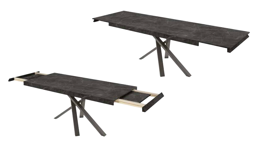Tavolo moderno allungabile Kris con gambe intrecciate  in finitura Stone Grey e Grigio nero opaco