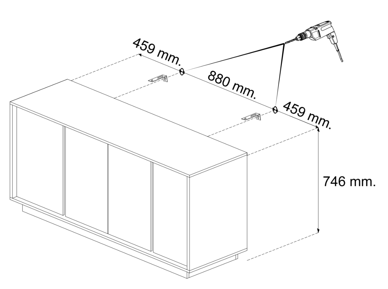 Madia moderna, 4 ante in finitura effetto Marmo Bianco di Carrara