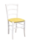 Sedia in finitura laccato bianco con fondino giallo