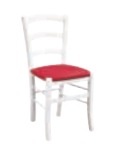 Sedia in finitura laccato bianco con fondino rosso