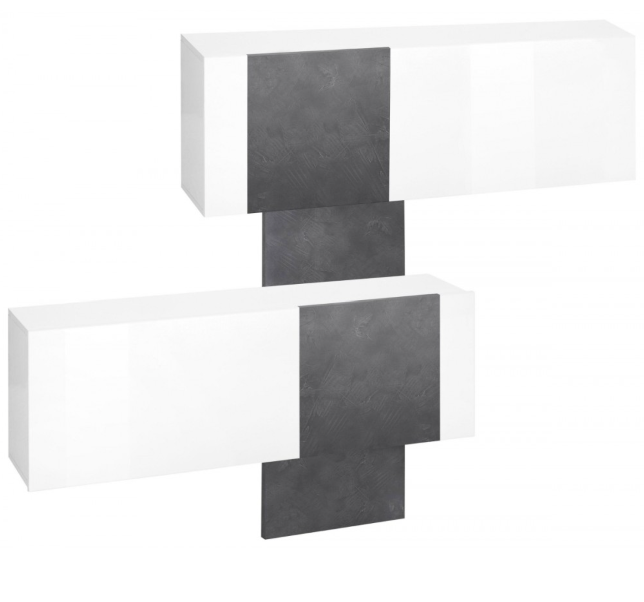 Scarpiera doppia, design orizzontale e moderno, finitura Bianco Lucido e Ardesia