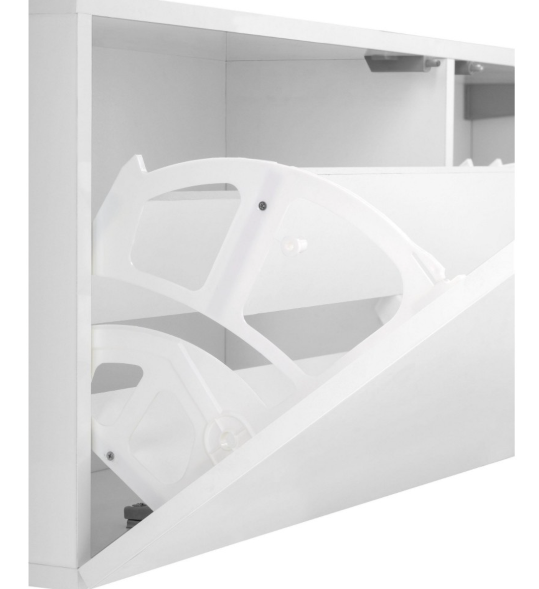 Scarpiera singola, design orizzontale e moderno, finitura Bianco Lucido e Ardesia