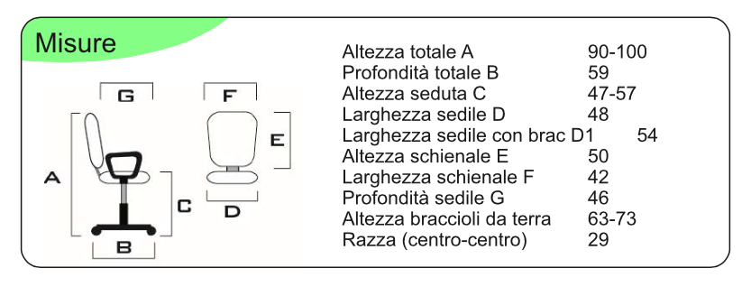 Poltrona operativa da ufficio con schienale rettangolare e braccioli, Blu e Nera 