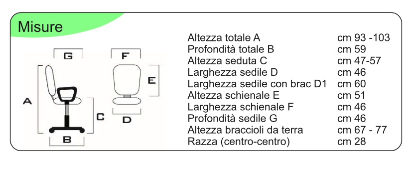 Poltrona operativa da ufficio con braccioli a T, Nera e Grigia