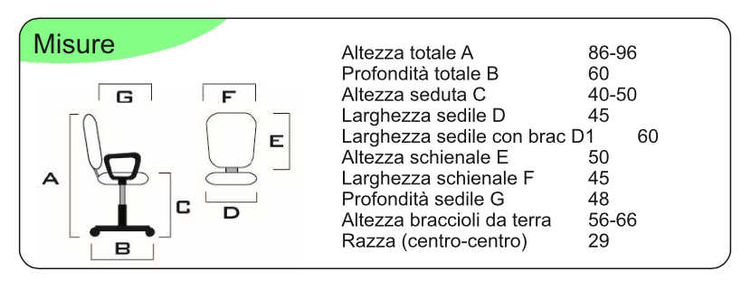 Poltrona operativa da ufficio con schienale reclinabile, Nera