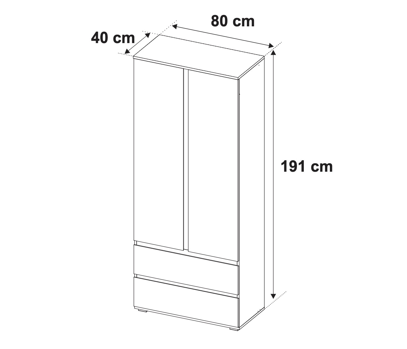 Armadio multiuso Bianco con 3 ripiani e 2 cassetti