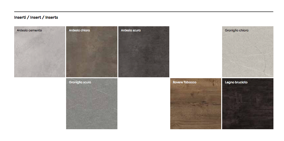 Set Bali completo di comò e 2 comodini, finitura Grigio seta e Graniglia scura