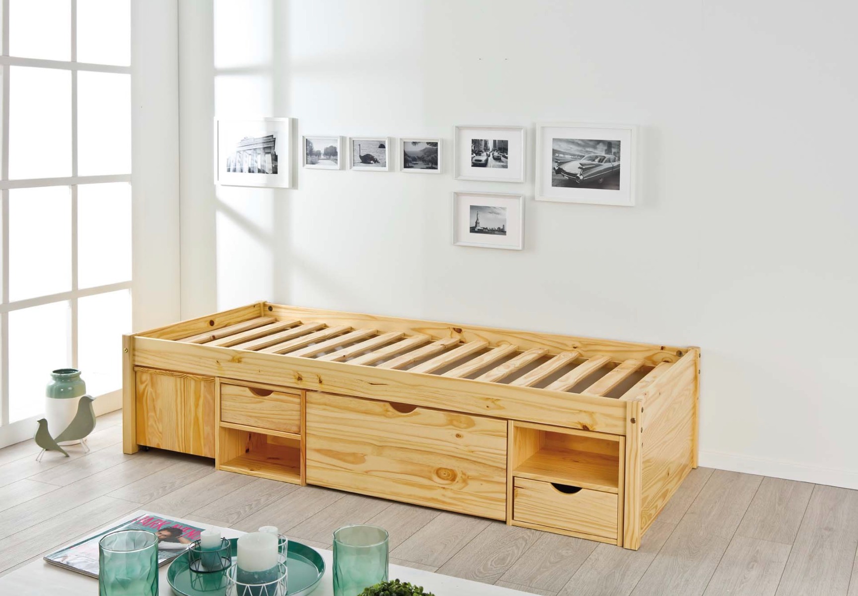 Letto con contenitore e comodino incluso