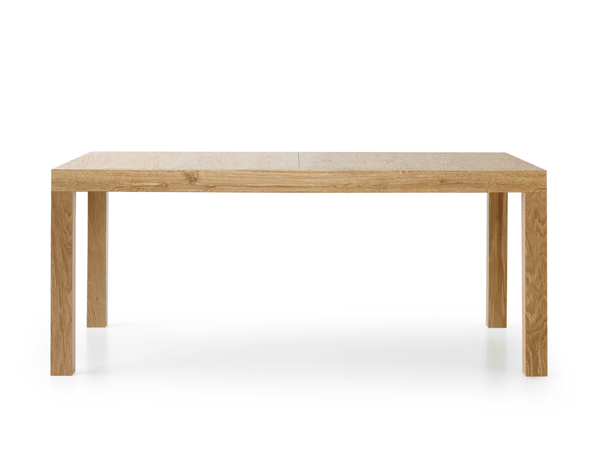 Tavolo di design allungabile in legno, finitura rovere consumato, apertura con binario