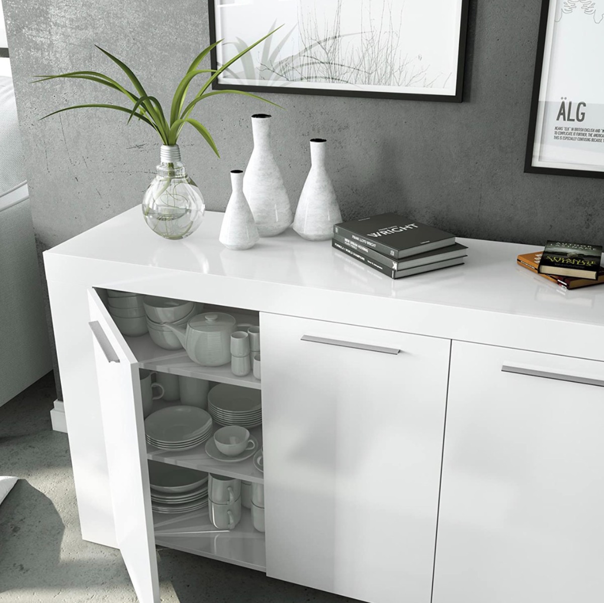 Madia, Credenza bianco opaco a 3 ante battenti