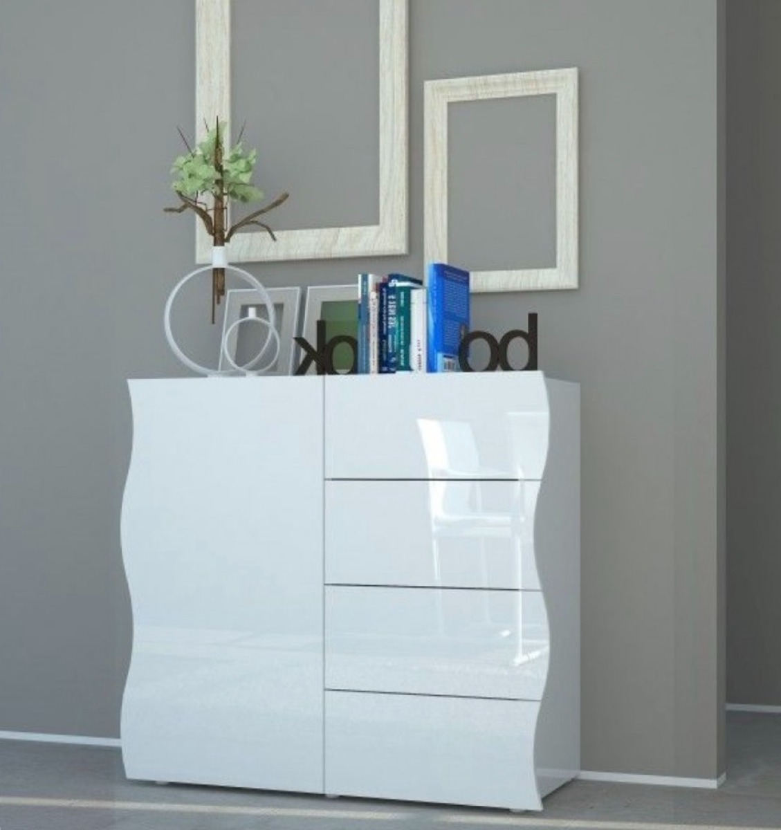 Madia 4 cassetti e 1 anta sagomati, linea onda