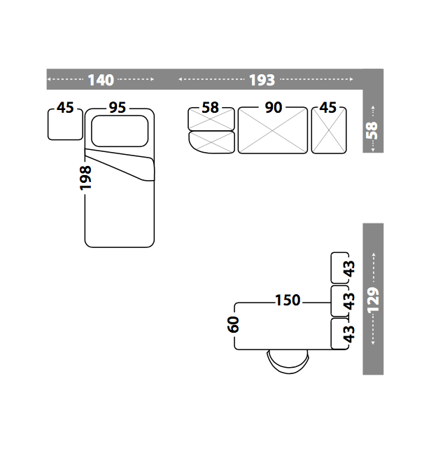 Camera completa per ragazzi in Salvia, Girasole e Gessato canapa