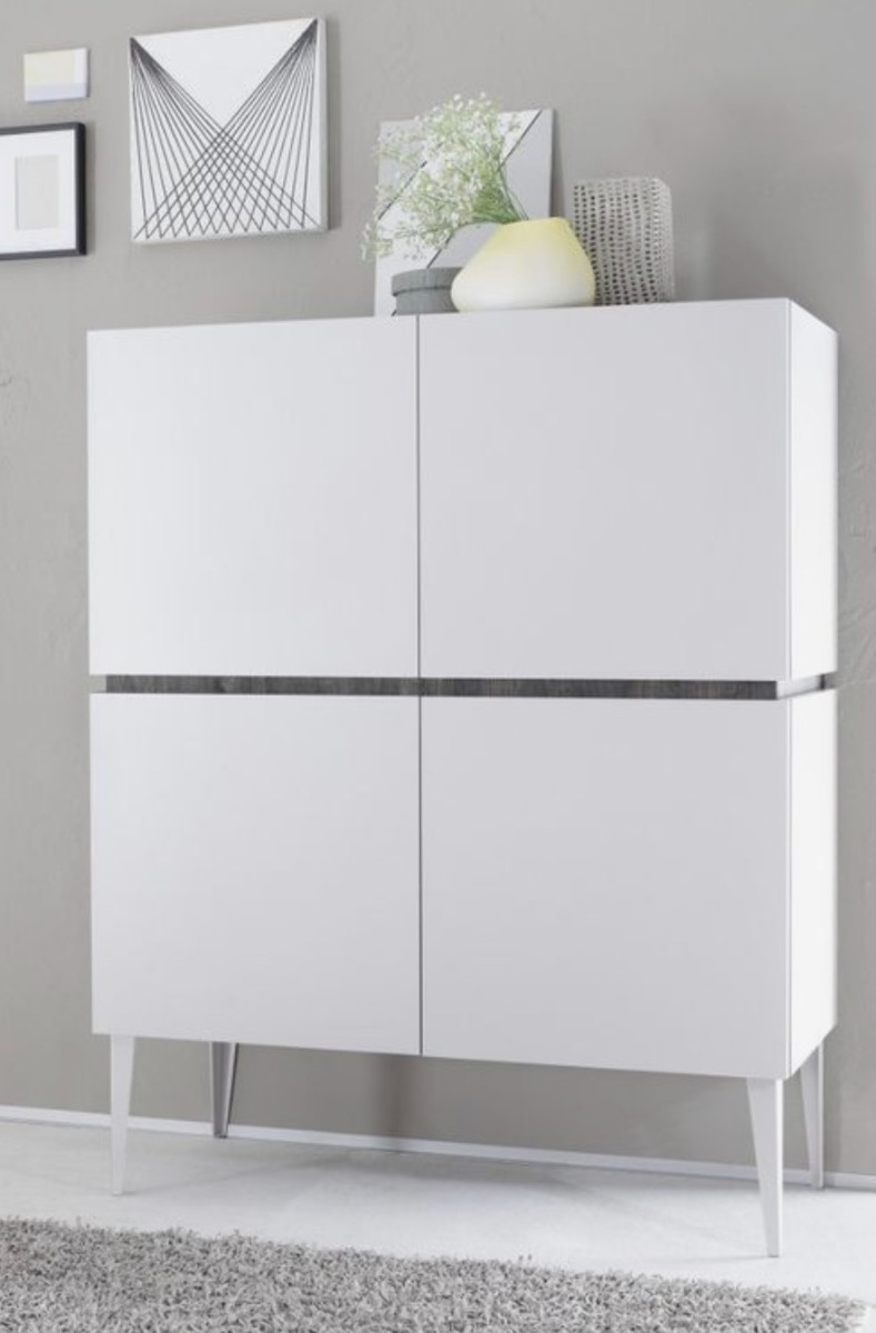 Madia Alta a 4 Ante colore bianco opaco, made in Italy