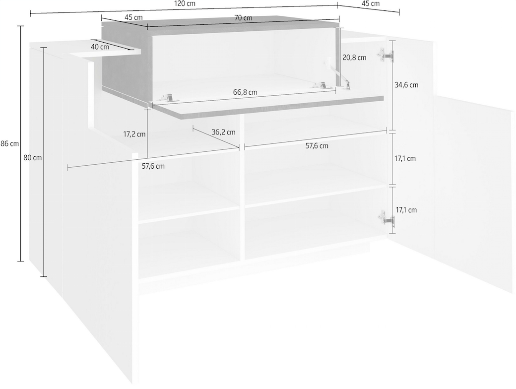 Madia multiuso bianca e pero, 2 ante e una ribalta