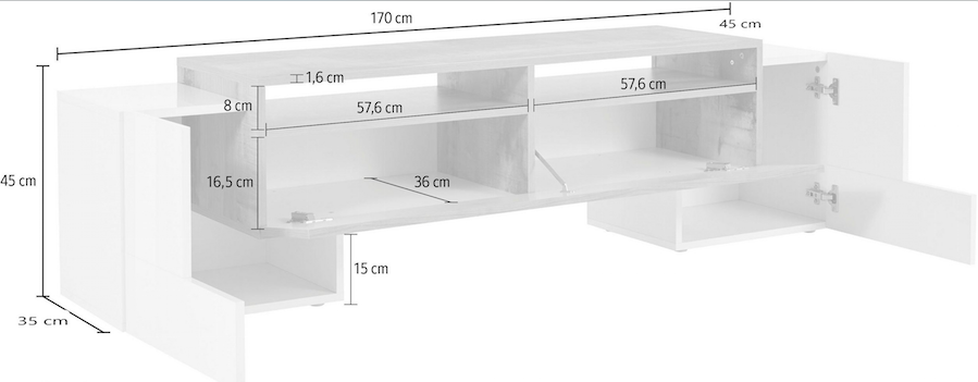 Porta tv Grigio Ardesia e Bianco lucido, 2 ante e una ribalta