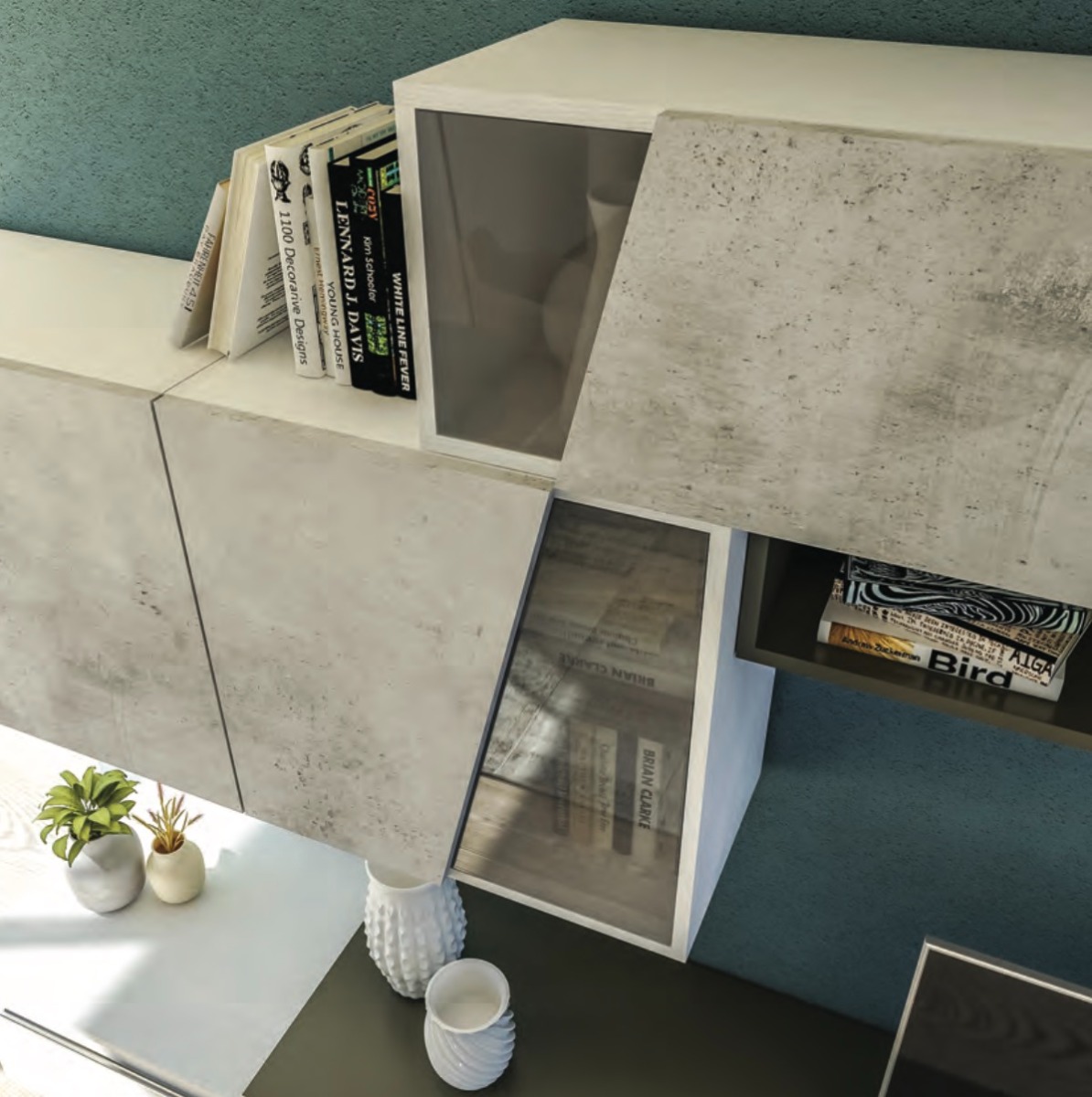 Parete attrezzata di design,  disponibile in diverse finiture, Made in Italy