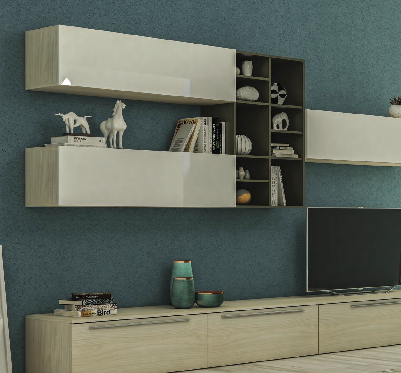 Parete attrezzata moderna con librerie, Made in Italy