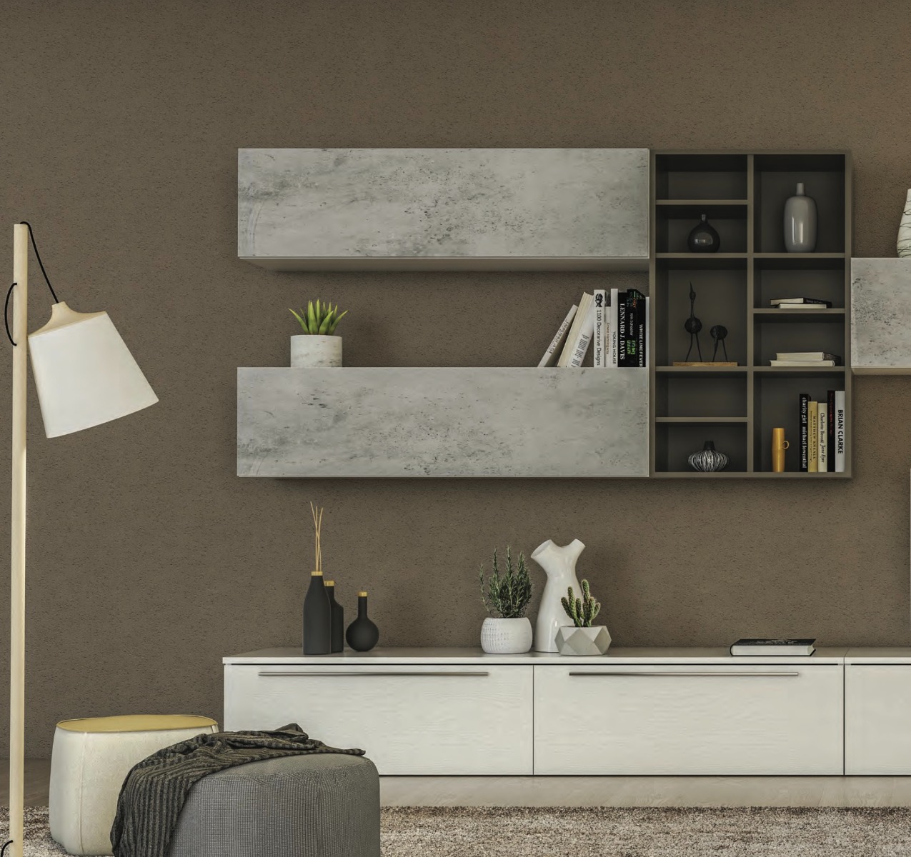 Parete attrezzata moderna di design,  disponibile in diverse finiture, Made in Italy