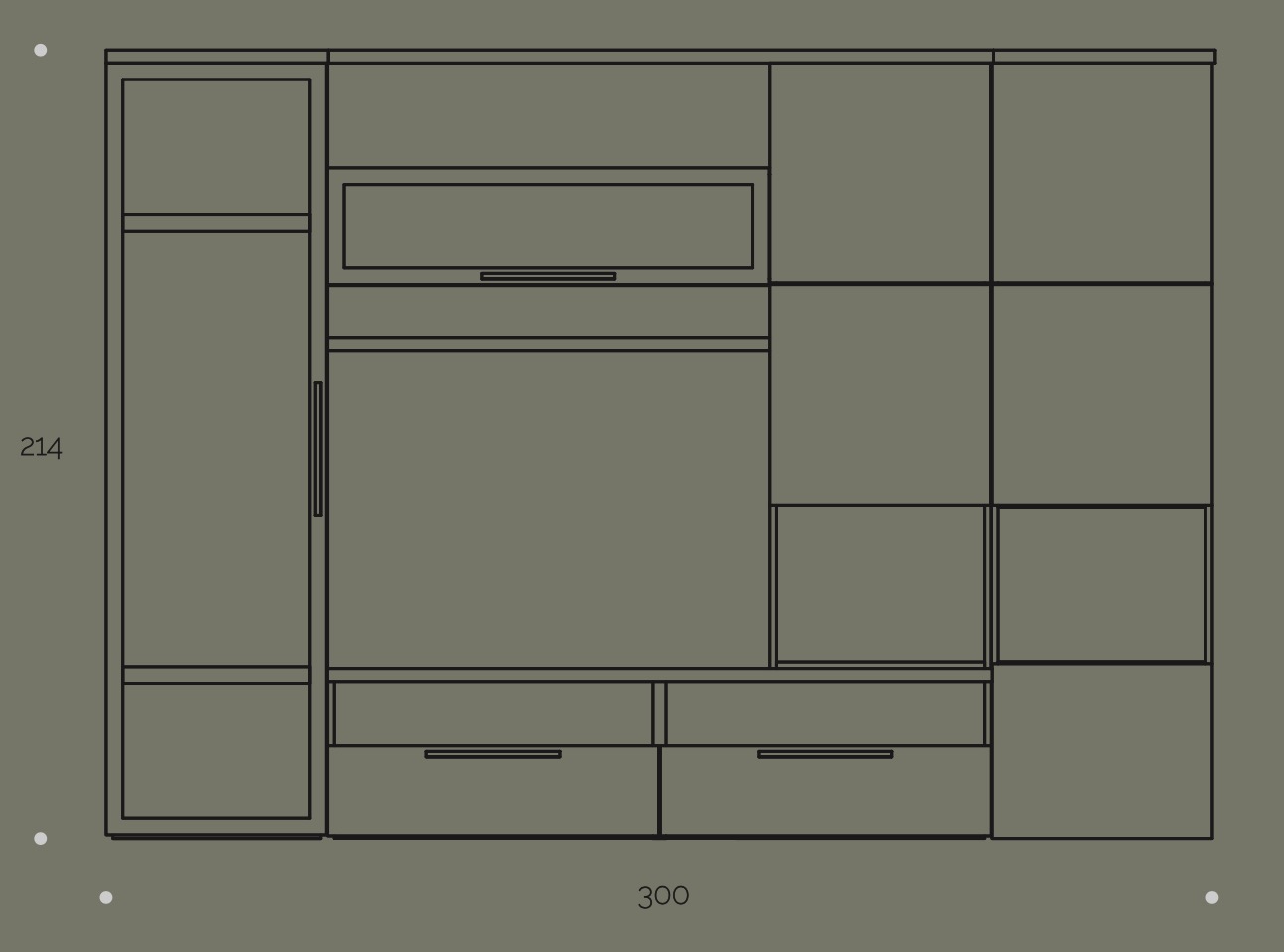 Parete attrezzata, moderna, di grandi dimensioni, finitura Olmo Perla e con frontali Bianco Lucido