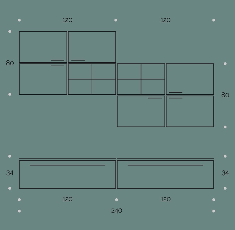 Parete attrezzata finitura Olmo perla, con frontali Bianco seta e libreria