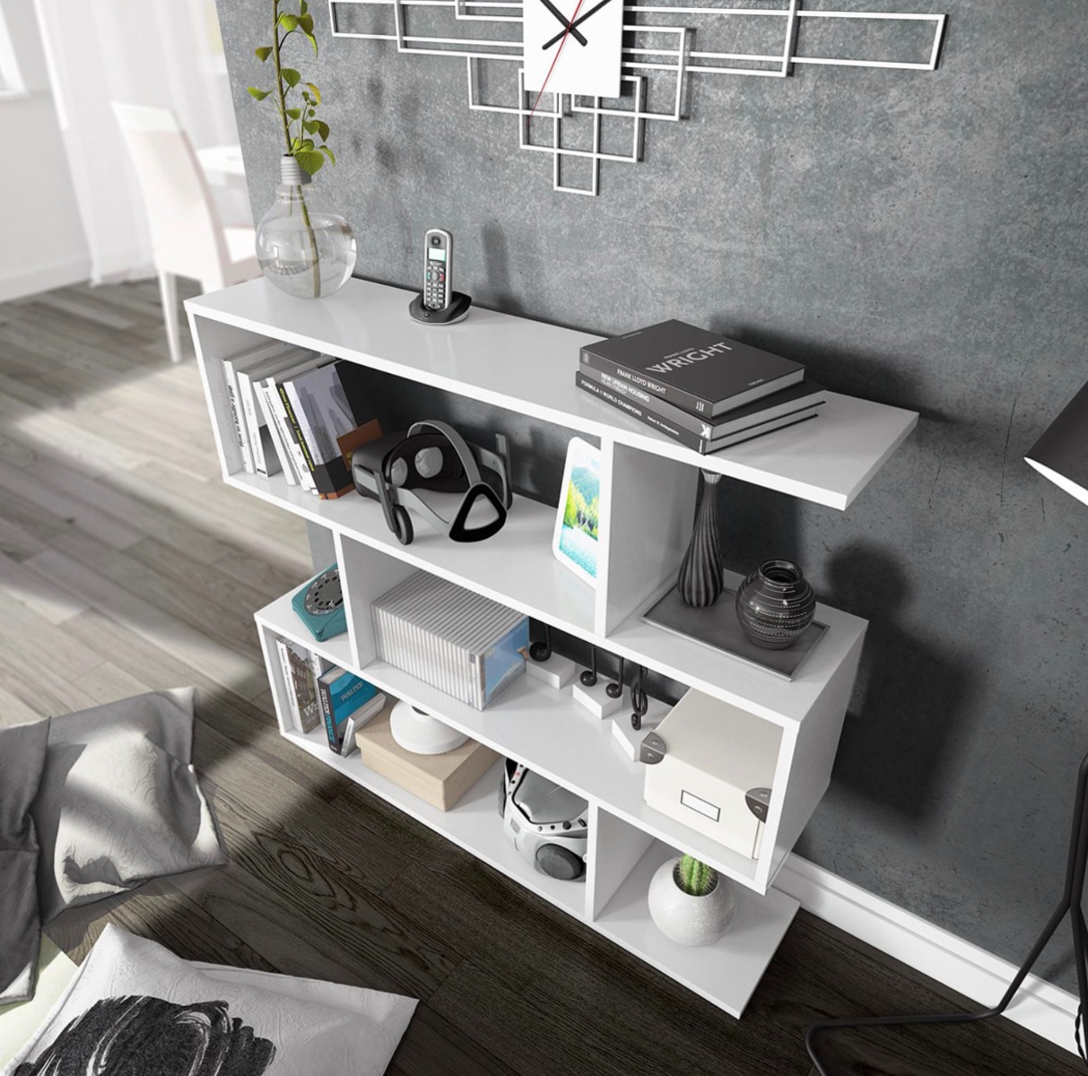 Libreria moderna con 4 ripiani, bianca lucida