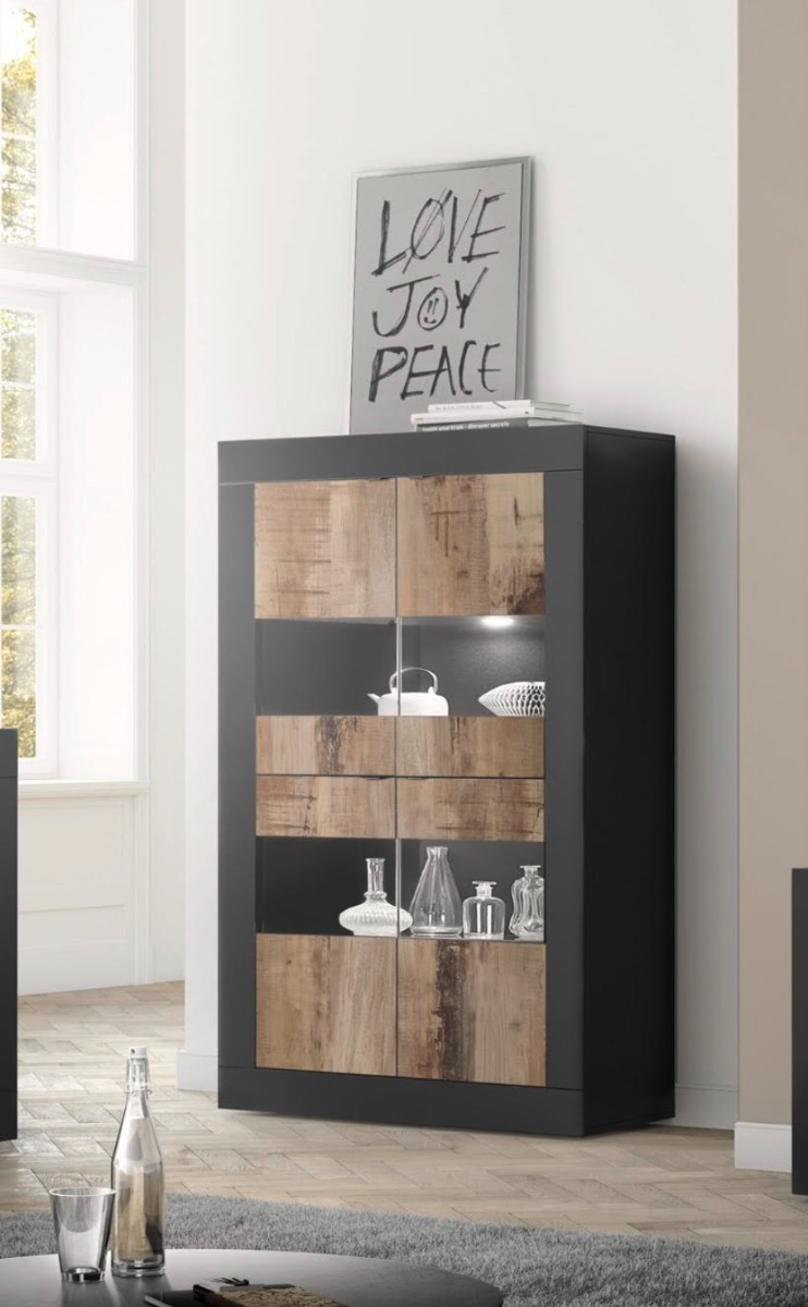 Elegante Vetrina moderna scontata con 2 ante, Nero e Pero