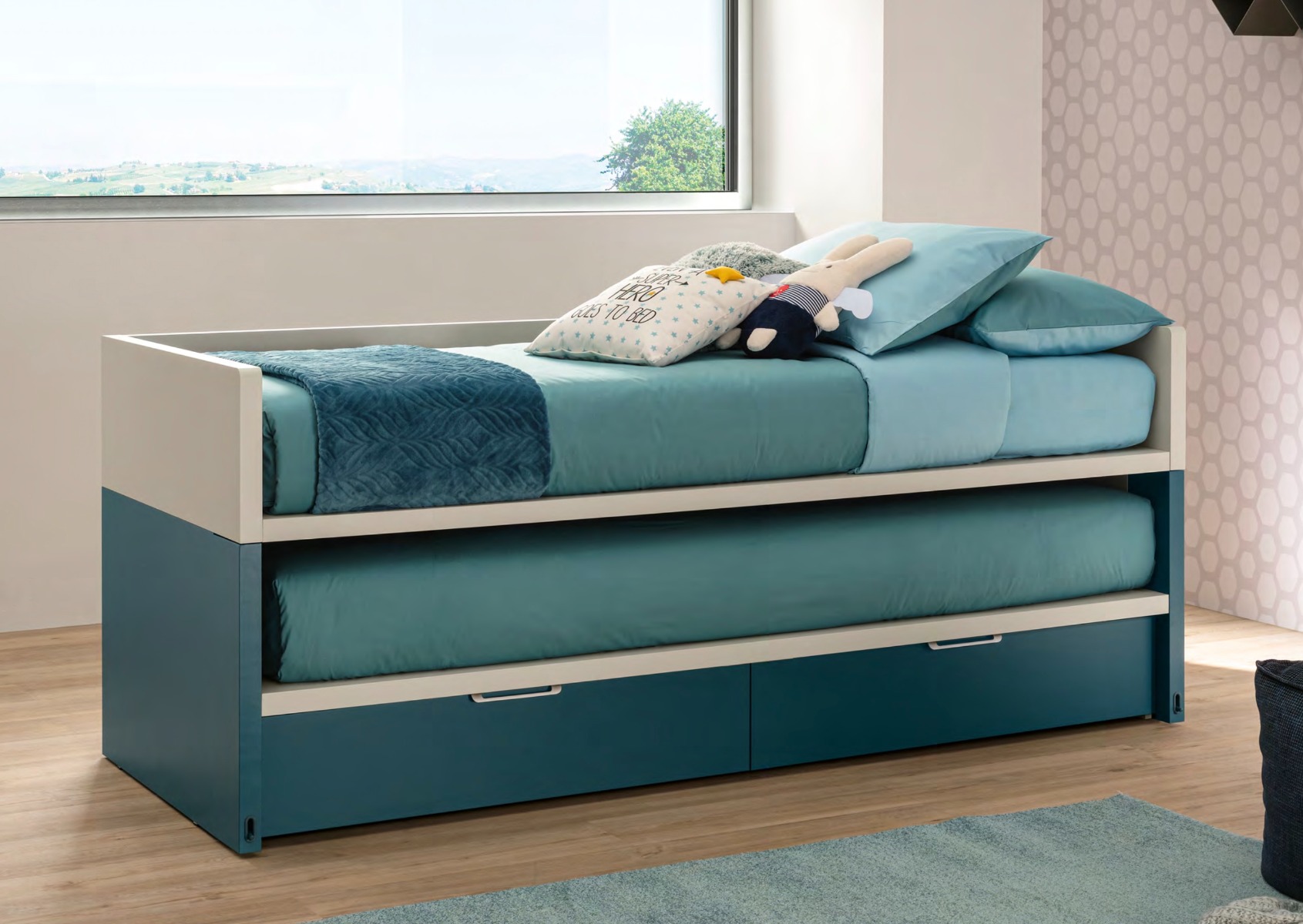 Letto multifunzionale Space Moretti Compact, 2 posti letto con cassetti
