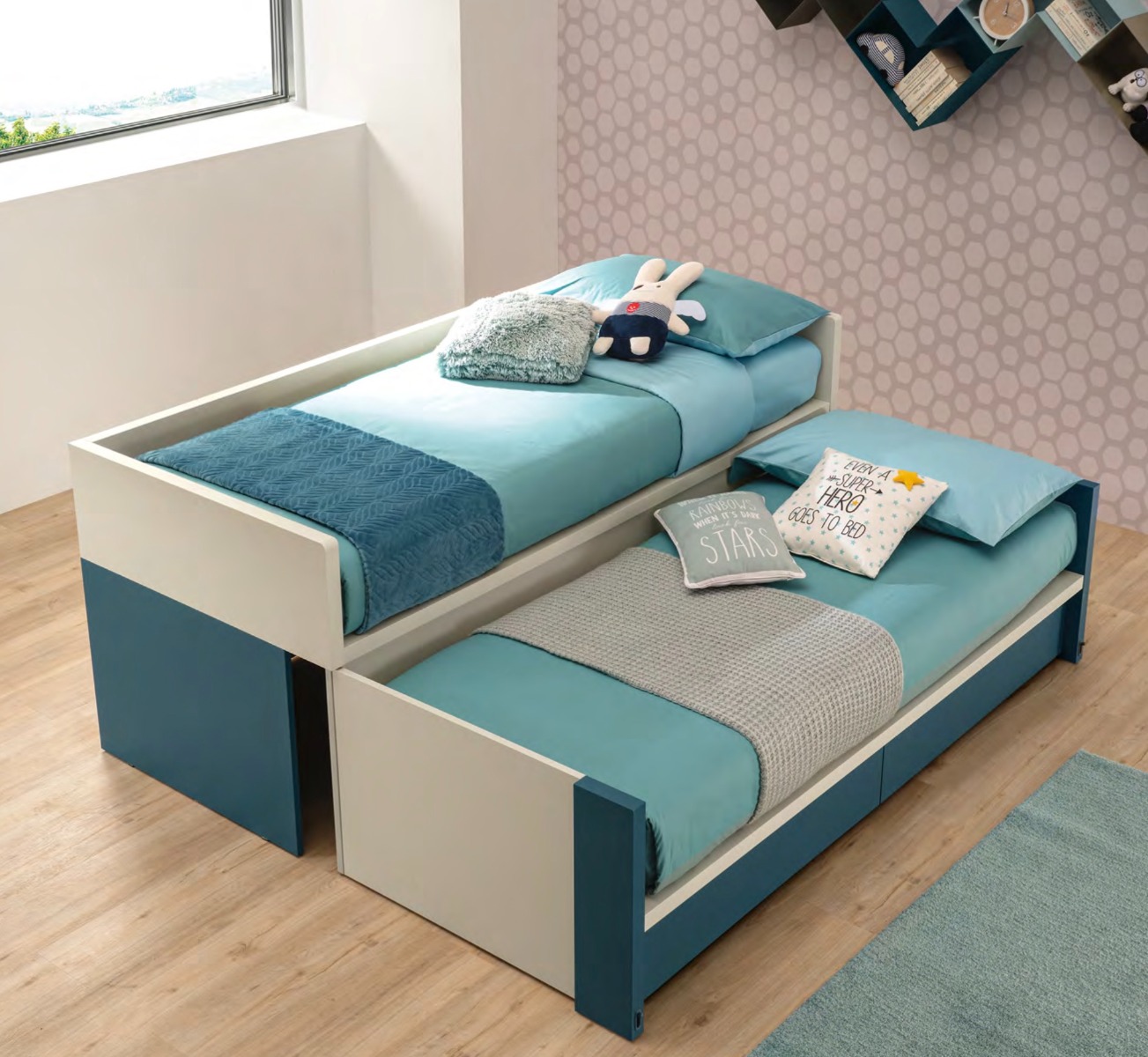 Letto multifunzionale Space Moretti Compact, 2 posti letto con cassetti