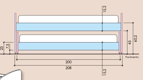 Letto multifunzionale 2 posti, finitura Blu opale e Cipria