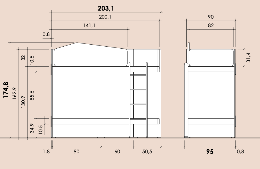 Letto castello Giallo zafferano, Desert e Bianco opaco