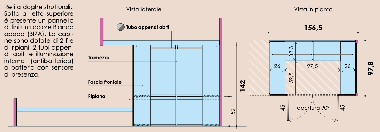 Letto soppalco con cabina e secondo letto, finitura Rovere dorian e Albicocca