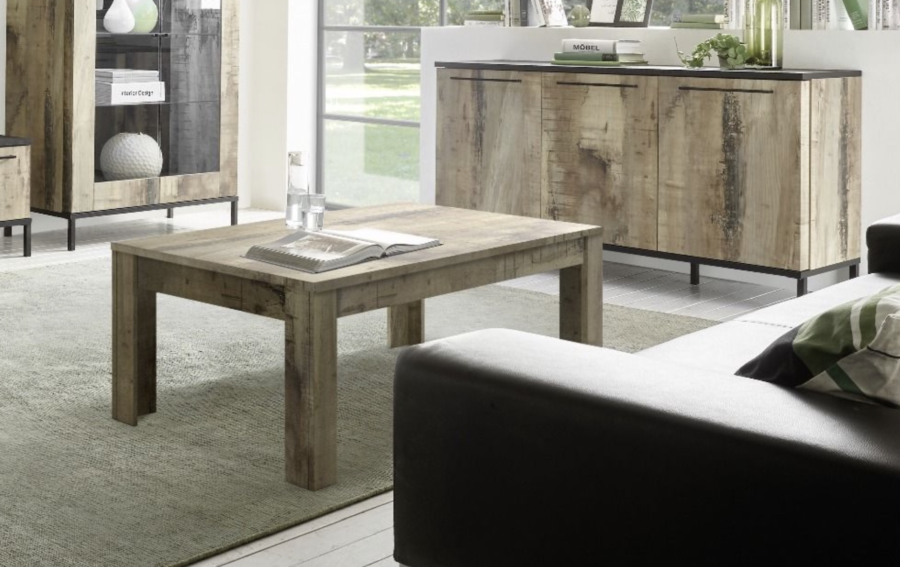 Tavolino da salotto, finitura Nero Bruciato e Pero 