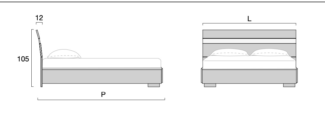 Letto matrimoniale King size, 180x200, noce moro con inserto grigio seta