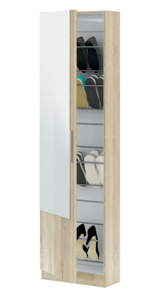 Scarpiera ad 1 anta con specchio, finitura rovere canadian