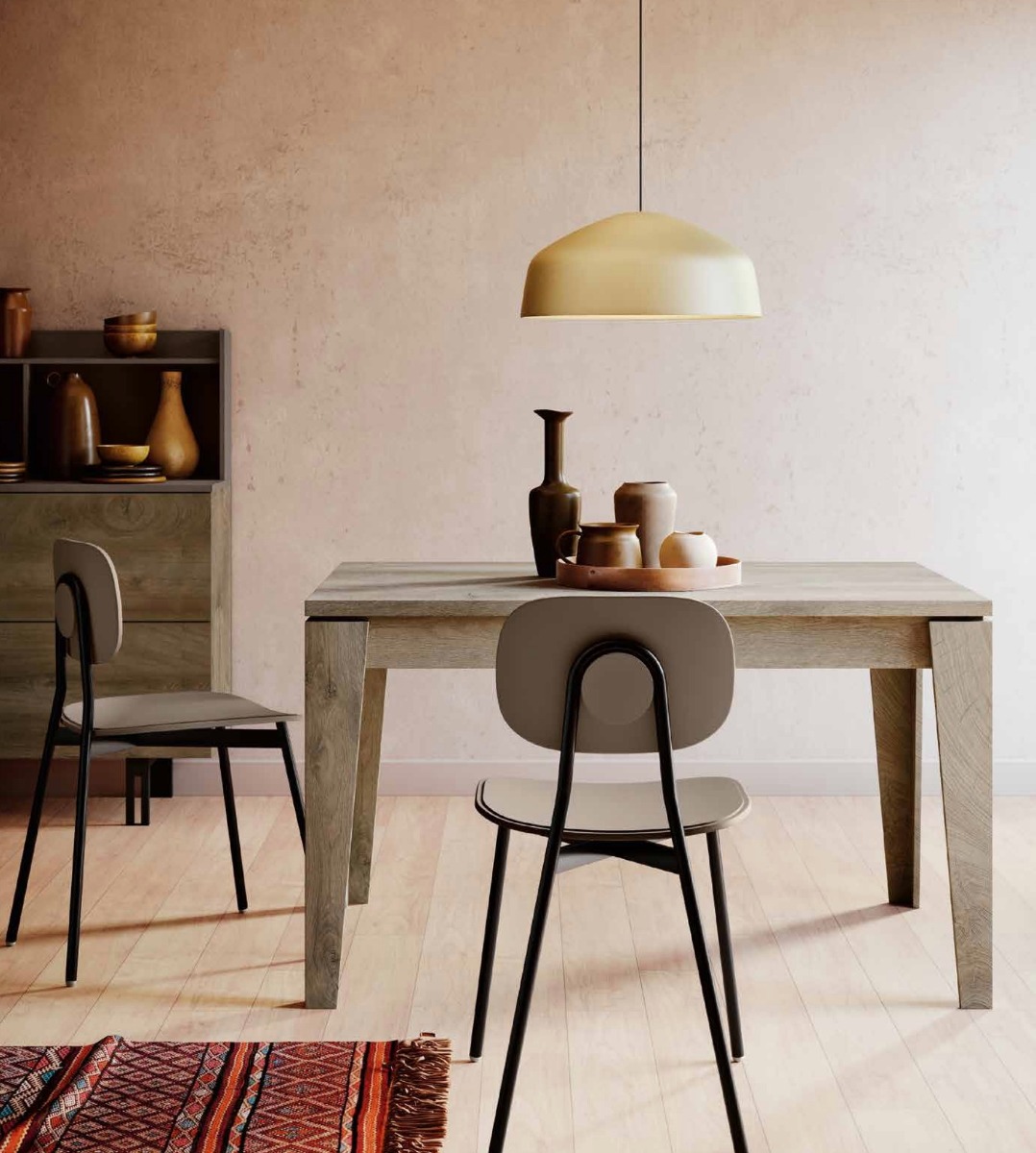 Tavolo di design L.130 allungabile, color quercia, Made in Italy