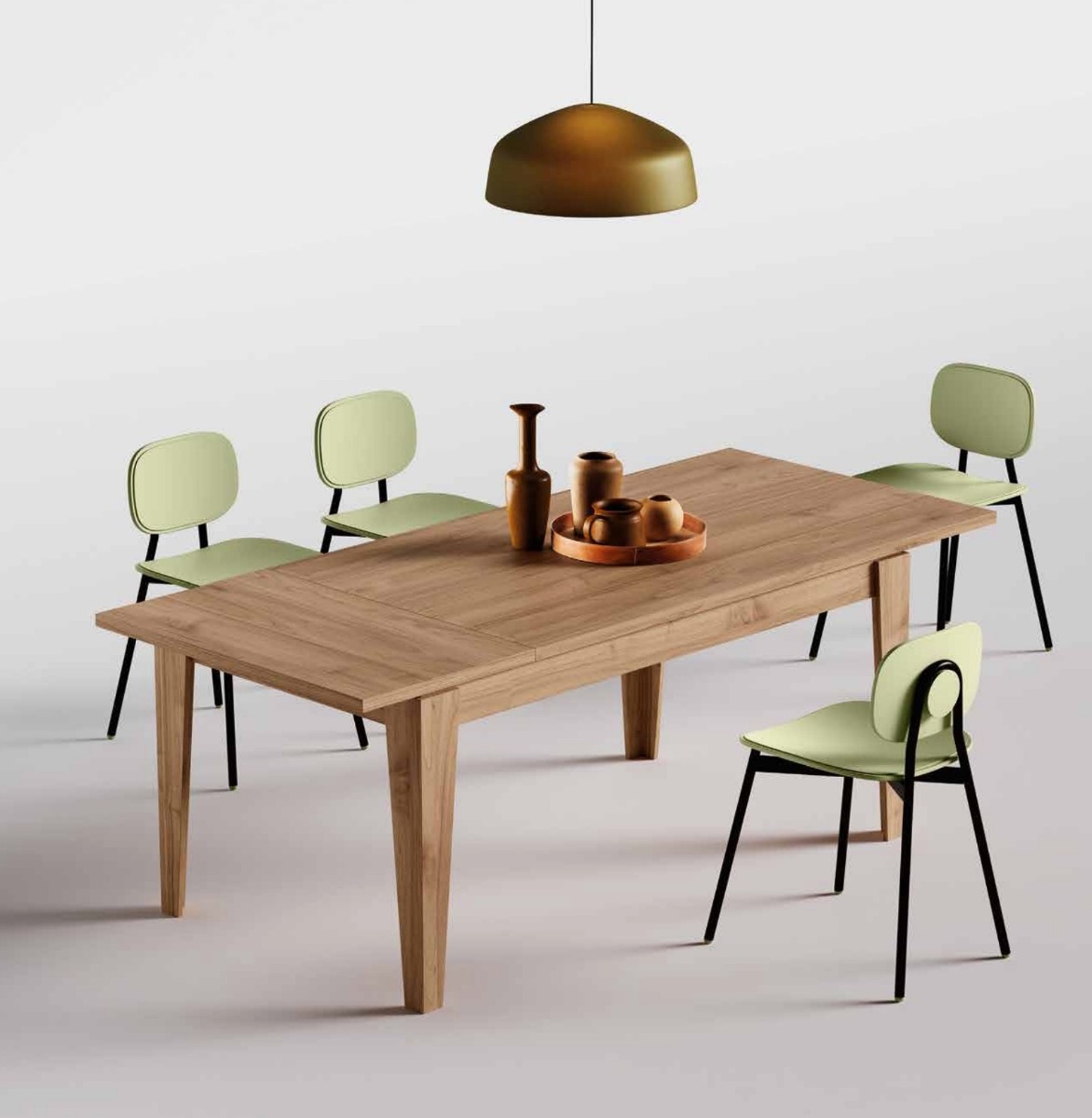 Tavolo di design L.130 allungabile, color quercia, Made in Italy