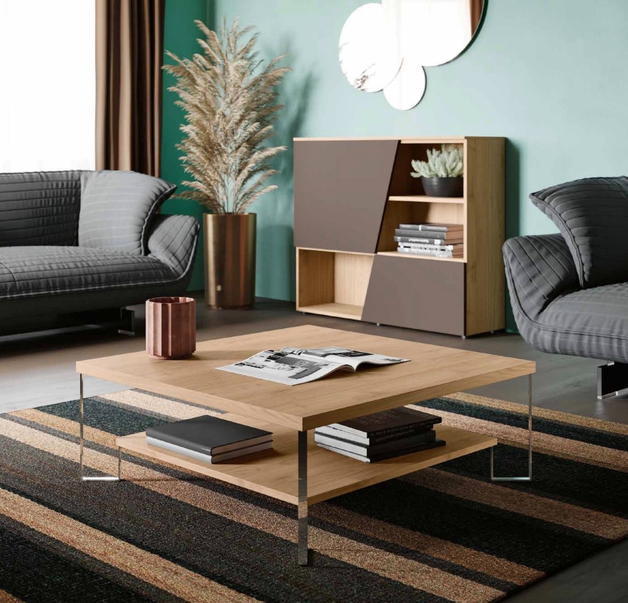 Tavolino moderno, noce biondo, 90 x 90, made in Italy 