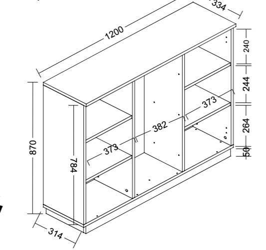 Madia multiuso 2 ante 3 cassetti in finitura Bianco lucido