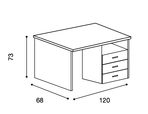 Scrivania con cassettiera L.120, colore Kiri