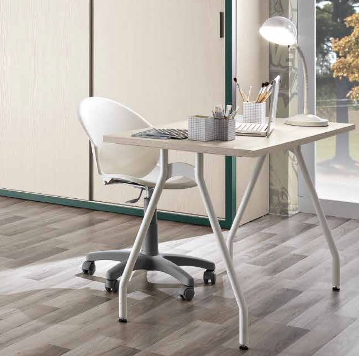 Scrivania lineare Made in Italy, colore Betulla, L.120