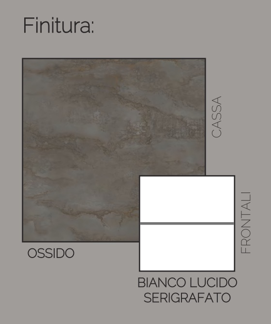 Tavolo fisso L.160, moderno, Ossido e Bianco lucido serigrafato