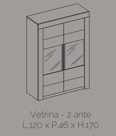 Vetrina 2 ante Ossido con frontali in Bianco lucido serigrafato, made in Italy