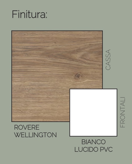 Madia 2 ante e 3 cassetti, bianco laccato e rovere wellington, made in Italy