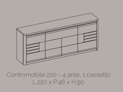 Madia 4 ante e 1 cassetto, bianco laccato e grigio, made in Italy