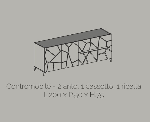 Madia 2 ante, 1 cassetto, 1 ribalta,  con dettagli geometrici