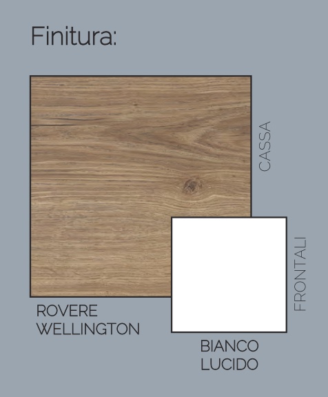 Madia alta con piedini, rovere wellington e bianco lucido